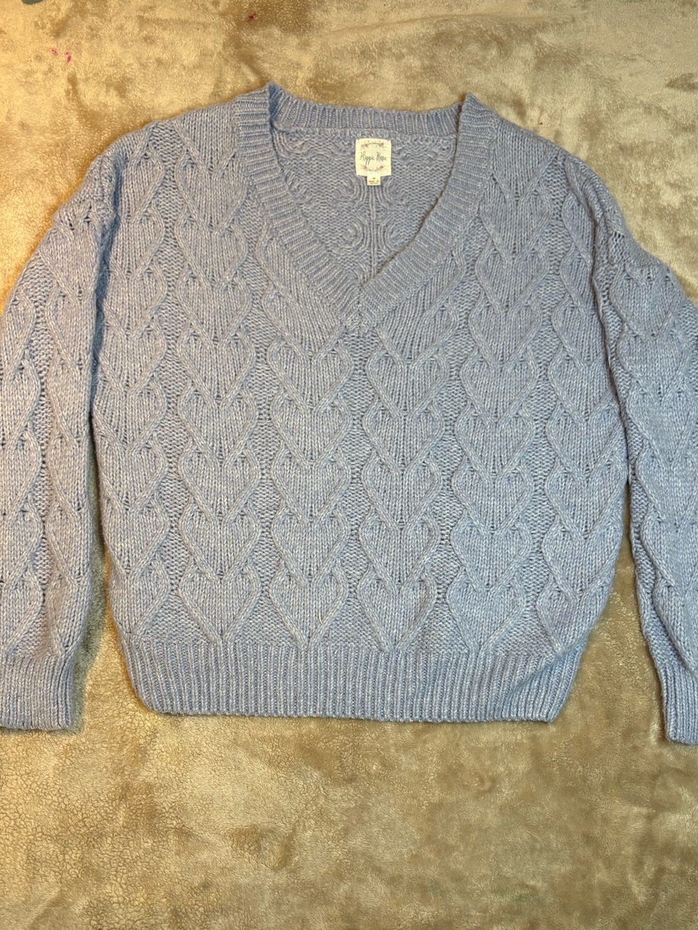 Hippie Rose Light Blue Cable Knit V-Neck Sweater